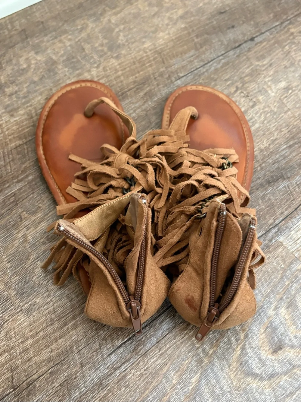 Not Rated Tan Suede Fringe Gladiator Sandals